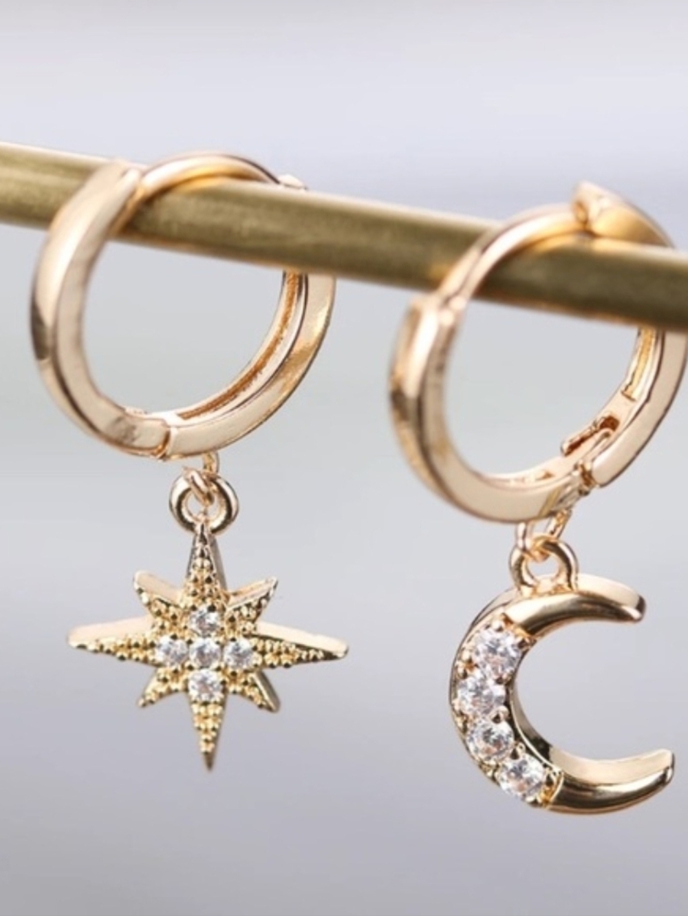 "Wish Upon A Star” Moon Space Hoop Diamond Earring